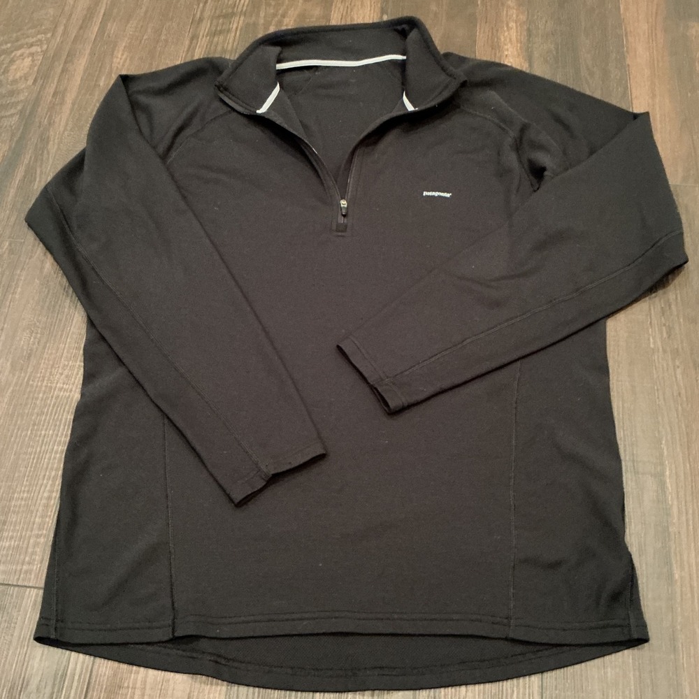 Patagonia Capilene Midweight Quarter Zip Pullover Black Mens L 44440 Hiking Base